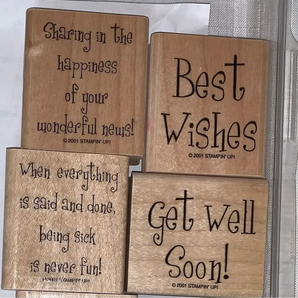 STAMPIN' UP Cheery Chat Wooden Rubber Stamp 2001 8 Set Birthday Best Wish Thanks